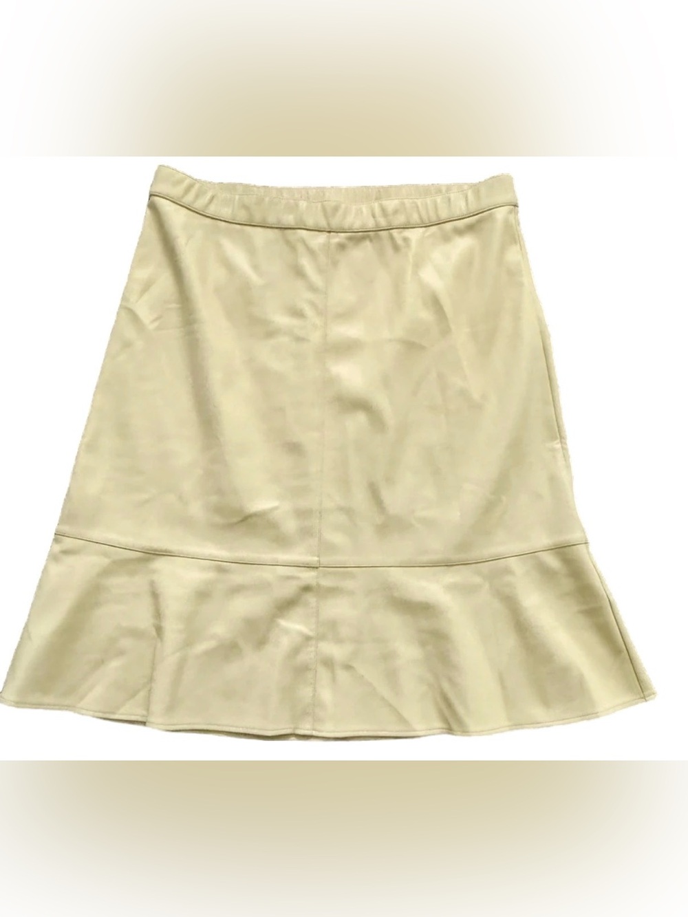 J.Jill Butter Yellow Faux Leather Seamed Midi Skirt Flared Hem (Size XL) NWOT